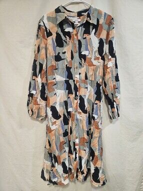 Nine West Multicolor Abstract Button-Front Long Sleeve Dress